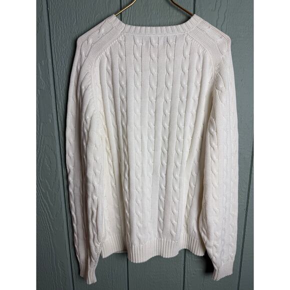 Vintage Lands’ End Cable Knit Sweater Men’s L Made in USA 100% Cotton Ivory - Picture 6 of 6